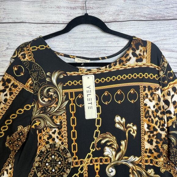Yelete Womens Dress XL NWT Chain Link Printed A-line Old Money Luxury Maximalist - Picture 6 of 16